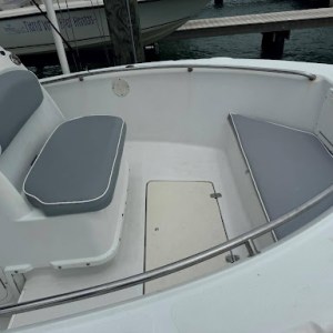 front cushioned seating of a motor boat